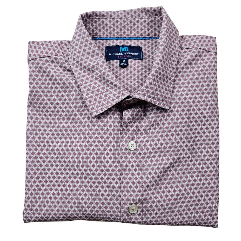 Michael Brandon Shirt Mens Medium Pink Short Sleeve Stretch Button Up